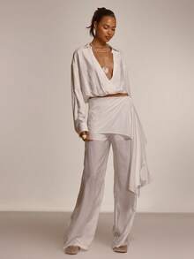 MUSERA Draped Layered Overskirt Flowy Wide Leg Trouser Cute Summer Spring Sexy Going Out Beach Holiday Vacation Honey Tides - White - View 1