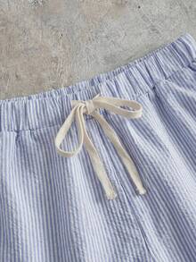 Manfinity BRENVOR 男士抽绳腰休闲梭织条纹夏季短裤 - 黑色 - 查看 3