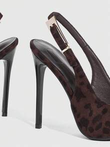 CUCCOO SZL Women Shoes Women's Pointed Thin High Heel Dark Coffee Leopard Print Fabric Fashion Sexy Dinner Party Night Club Women's High Heel Shoes Slingback Slingback Shoes Women's Shoes - Jaguar 12 brown - View 6