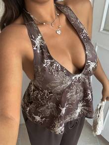 GalTyme Áo hở lưng cổ yếm gợi cảm cỡ lớn, thêu sequin, thích hợp cho mùa hè. - Màu vàng ngỗng - Xem 6