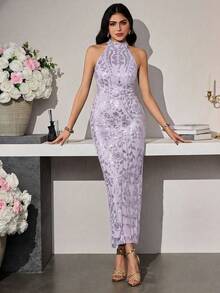 Modelyn Elegant Beaded Embroidery Luxury Dress For Women, Slimming - Mauve Purple - View 6