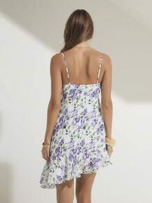 Aralina Quadratischer Ausschnitt Blume Muster leichter Chiffon Stoff verstellbare Träger Design fließender Rüschensaum Frühlingskleider für Frauen Urlaubsoutfits Frauen Strandkleider für Frauen Sommerbekleidung Süße Sommeroutfits Blumenkleid Frauenkleid Hochzeitsgast Kleid Festliches Kleid Abschlusskleid - Verschiedenfarbig - Übersicht 2
