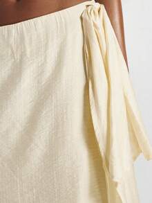 MUSERA 垂褶腰带低腰飘逸宽松中长裙套装下装（仅限下装）可爱假日性感夜生活度假春夏优雅阳光垂褶 - 灰色 - 查看 5