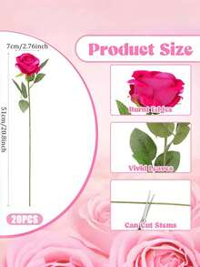1pc Red Artificial Rose Silk Flower Realistic Fake Rose For DIY Wedding Bouquet Table Centerpiece Bridal Shower Valentines Baby Shower Home Indoor Outdoor Decor - Hot Pink - View 3