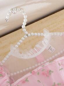 Elladie kids 女童优雅花瓣袖玫瑰提花蕾丝网纱公主裙，女童夏季新款时尚仙女裙，1 件套 - 粉色 - 查看 8
