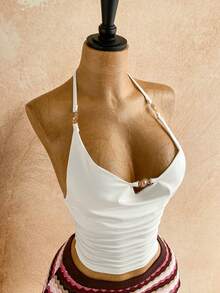 SHEIN WYWH Women's Sexy Bohemian Vacation Style Halter Backless Tie Front Top And Contrast Zigzag Print Mini Skirt Set Greece Vacation Outfit Curve Beach Outfits Beach Dinner Outfits Beach Club Outfit,Island Vacation Outfit,Music Festival Outfit,Cruise Vacation Outfit,Casual Vacation,Retro Outfit,Island Vacation Outfit,Music Festival Outfit,Cruise Vacation Outfit,Casual Vacation,Retro Outfit - Multicolor - View 3