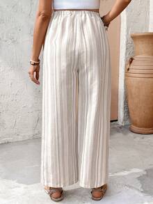 SHEIN Maternity Casual Striped Adjustable Waist Straight Leg Pants - Khaki - View 2