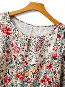 Linhara Ditsy Floral Loose Short Sleeve Shirt, Retro Soft Style - Multicolor - View 6