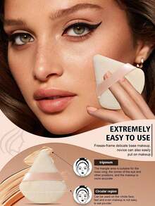 50pcs Triangle Powder Puffs - Reusable Multi-Functional Makeup Tool. Suitable For Foundation, Primer, Bb Cream, Sunscreen, Cushion Foundation, Blush, Etc. A Perfect Replacement For Your Brushes, Freeing Up Your Hands. A Must-Have For Travel And Home. - Apricot - View 5