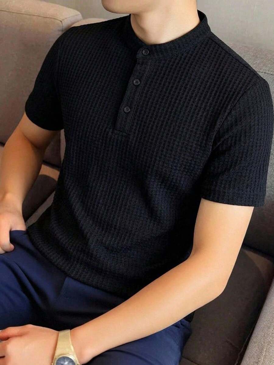 SHEIN Teen Boys' Casual Soft Textured Fabric Short Sleeve Crew Neck T-Shirt,Fashionable Versatile Summer Streetwear For School,Parties,Leisure & Outdoor - Black - View 1