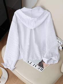 Resyla Nueva camisa con capucha holgada a rayas azules, protección solar - Blanco - Ver 2