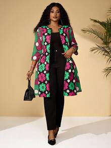 BrightlyHer 大码女式印花拉链休闲百搭冬季外套，适合女士冬季穿着，新年非洲印花外套，情人节、母亲节礼物，亮色沙滩装，春假必备 - 彩色 - 查看 5