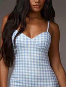 Athîral Women's Plaid Print Fitted Sexy Jumpsuit - Baby Blue - View 5