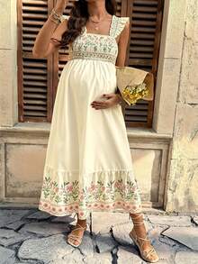 Lyckli Vestido casual de maternidad con estampado floral sin mangas - Albaricoque - Ver 6