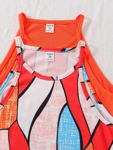 SHEIN 少女条纹修身基本款连衣裙套装 - 彩色 - 查看 4