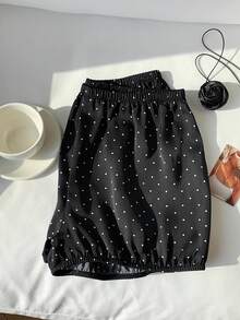 Comfortcana 女士休闲波点印花松紧腰短裤，夏季 - 黑色 - 查看 3