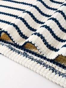 Manfinity Mode 男士短袖条纹纹理面料Polo衫，适合外出、聚会和度假穿着。 - 寶藍色 - 查看 5