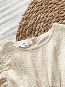 Vintaside Kids Baby Girls' Summer Beige Sweet Fresh Jacquard Ruffle Hem A-Line Dress, Loose Fit, Suitable For Daily Outings, Casual Trips, Family Gatherings, Birthday Parties - Multicolor - View 6
