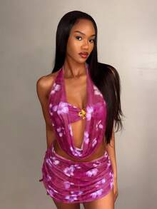 Vaytide Women's Printed Tankini 4-Piece Swimsuit Set, Sexy Floral Pattern - Multicolor - View 3