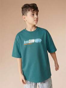 SUMWON Jungen Teenager Türkisfarbenes Grafik-Muster ICON Rundhals Kurzarm Sommer Casual T-Shirt - Taubenblau - Übersicht 4