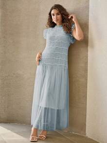 MOTF PREMIUM ROBE SANS MANCHES EN MAILLE FRONCÉE GRANDE TAILLE - Bleu azur - Voir 6