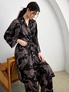 Ocili Women's Leopard Print Long Sleeve Loose Fit Robe - Pink - View 1