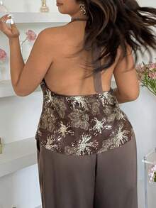 GalTyme Áo hở lưng cổ yếm gợi cảm cỡ lớn, thêu sequin, thích hợp cho mùa hè. - Màu vàng ngỗng - Xem 2