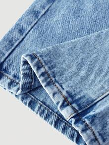 SHEIN Girlism Jeans casuales minimalistas de unicolor para adolescentes - Azul lavado medio - Ver 4
