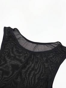 SHEIN 男士弹力网眼透视露背性感紧身衣 - 黑色 - 查看 7