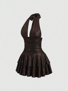 Sweetra 女士新款时尚百搭露背吊带双层蛋糕迷你针织弹力连衣裙 - 彩色 - 查看 3