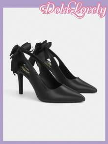 Dola Lovely 女士黑色尖头细高跟鞋，优雅蝴蝶结装饰，适合晚宴、舞会、洛丽塔风格穿着 - 靜夜黑色 - 查看 1