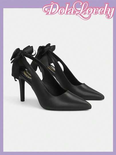 Dola Lovely Women's Black Stiletto Heels Pointed, Elegant Bow, Dinner Parties, Proms, Lolita Wear