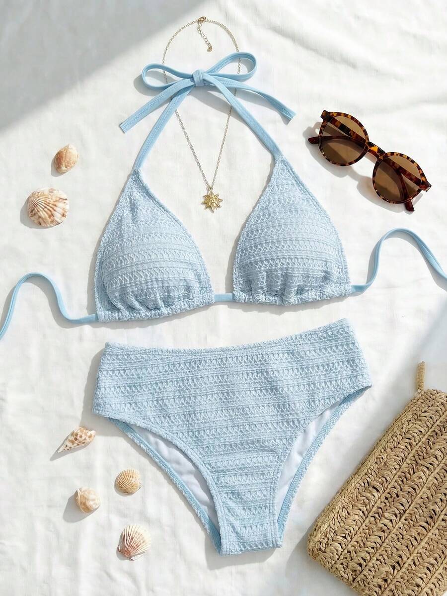 Swim Mod Plus Size Women 2pcs Drawstring Triangle Bikini Swimwear Set - Mint Green - View 1