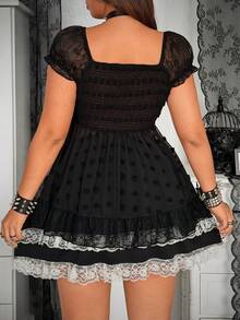 Whyspr 朋克风黑色蕾丝拼接毛球提花女式衬衫 - 黑色 - 查看 2