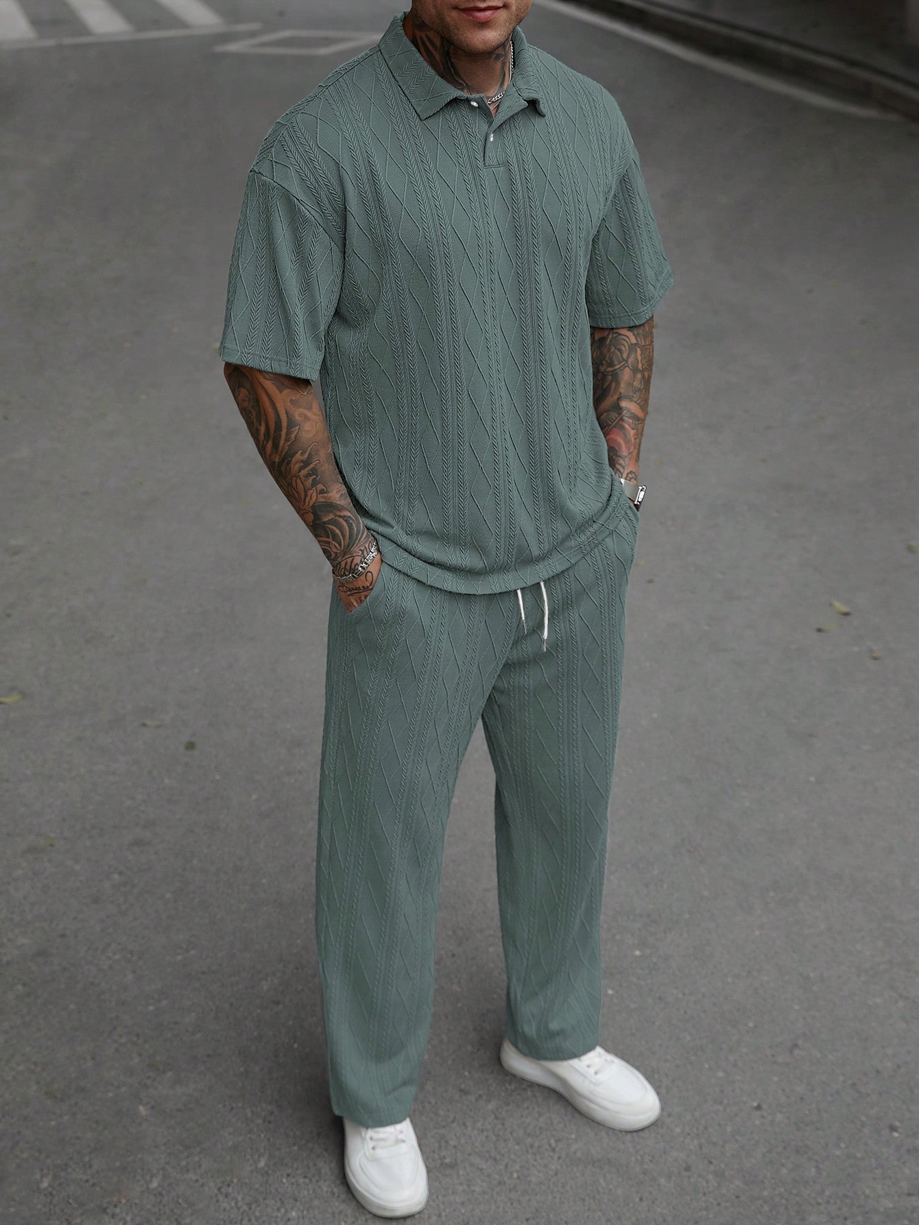 Manfinity Homme بدلة بولو مجموعة قميص وبنطلون مصنو...