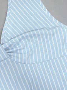 Sweetra Casual Striped Halter Twist Back Sexy Cropped Shirt For Women, Spring/Summer - Baby Blue - View 6