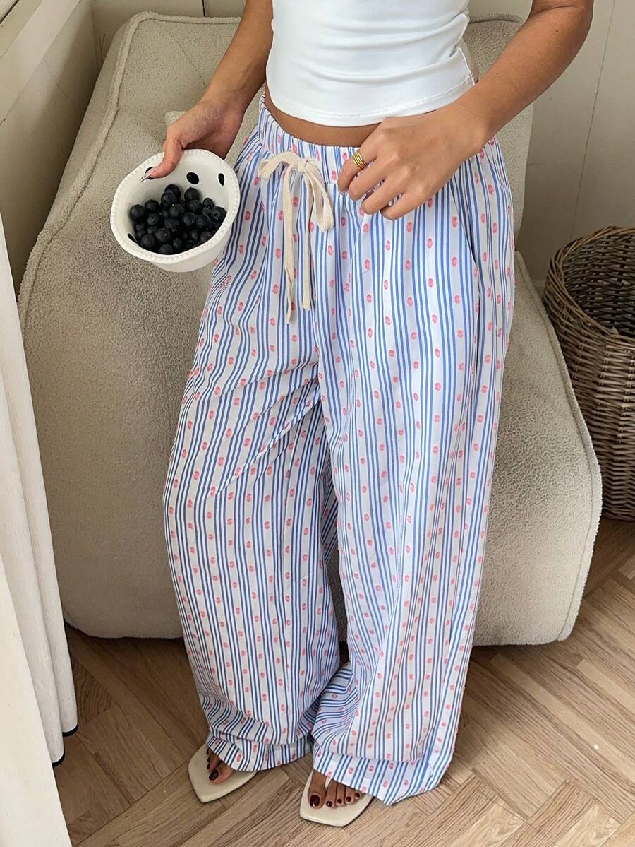 CovetEZ 女士休闲宽松条纹阔腿裤 - 黃色 - 查看 1