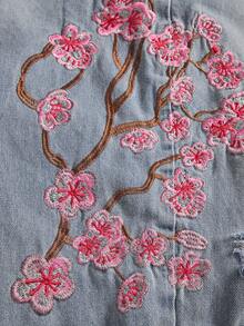 Manfinity ZONE917 男士街头时尚梅花刺绣水洗阔腿牛仔裤 - 淺色水洗藍 - 查看 3