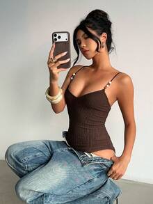 Aloruh 女士棕色串珠吊带连体衣，紧身性感复古夏季连体衣，沙滩度假连体衣，串珠连体衣 - 棕色 - 查看 6