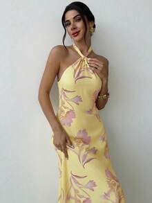 Firerie 女士优雅休闲度假派对浪漫约会宽松露背连衣裙，黄色 - 彩色 - 查看 4