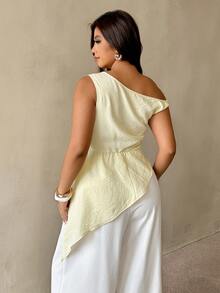 Auralis Elegante Chiffon-Bluse mit geraffter Taille für Damen in Große Größen, modischer Casual-Stil, locker fallende Schultern, geeignet für Strand, Alltag, Dates, Konzerte, Auftritte, Hochzeiten, Partys, romantische Anlässe, Büro, Schulanfang, Urlaub, Strand - Gelb - Übersicht 3