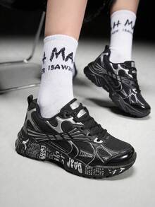 Vate Women's Silver Thick Sole Chunky Sneakers, Comfortable & Breathable - Black - View 1