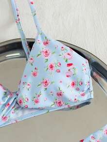 Swim Mod Women's Summer Beach Vacation Ditsy Floral Twist Front Bikini Set - Multicolor - View 3