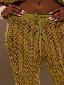 MUSERA Mid Rise Striped Crochet Straight Leg Trousers Spring Summer Vacation Beach Elegant Ibiza Festival Holiday Tajine - Multicolor - View 3