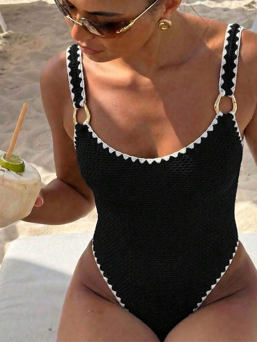 Bonvoyette Swim Lushoire 新款女士波西米亚佩斯利印花挂脖比基尼套装，两件式彩色曼陀罗泳装，活力孔雀羽毛印花比基尼套装，粉色、蓝色、白色和绿色交织的缤纷设计比基尼，侧系带性感泳裤，挂脖系带比基尼上衣，活力多色沙滩装，加厚聚拢罩杯，夏季度假泳池派对泳装，适合音乐节、热带海岛度假等场合，尽显摩登风情。 - 黑色 - 查看 1