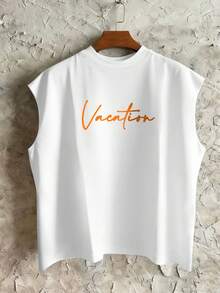 STEELVANCE Men's Letter & Plant Print Round Neck Casual Tank Top For Summer - White - View 2