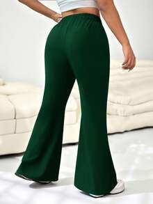 SHEIN EZwear Plus Size Women Plain Simple Daily Flared Suit Pants Graduation,Back To School,Teacher Outfits - Dark Green - View 2