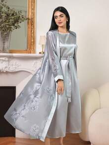 DAZY Women's Elegant Robe & Nightgown Set - Blue - View 8