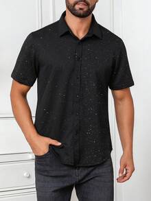 Manfinity Homme 男士商务休闲衬衫，提花亮片设计 - 黑色 - 查看 6