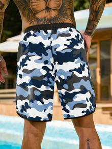 ZELFYO Men's Casual Camo Print Drawstring Waist Slant Pocket Loose Beach Shorts - Multicolor - View 2